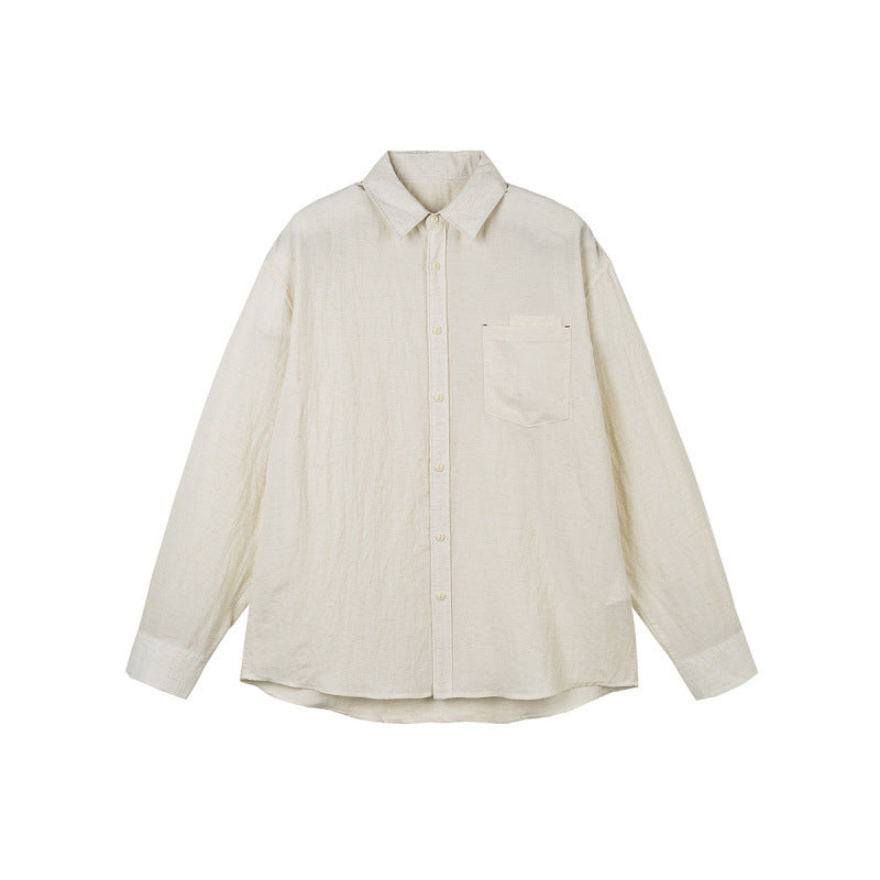 Men's Casual Long Sleeve Relaxed Fit Leisure Shirt made of Linen-Cotton Mix with Chest Pocket Mune Fashion