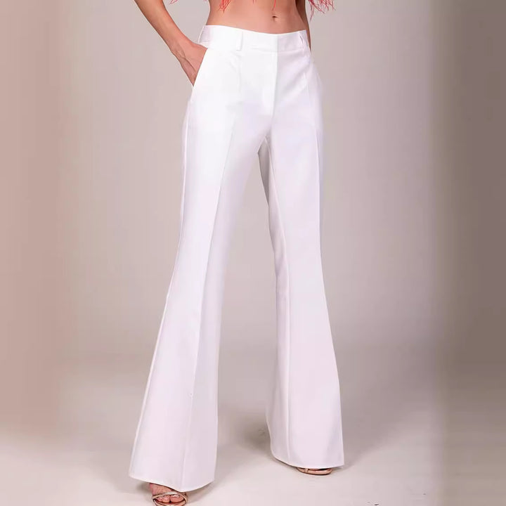 Women High-waisted Flared Palazzo Pants with Crease Mune Fashion