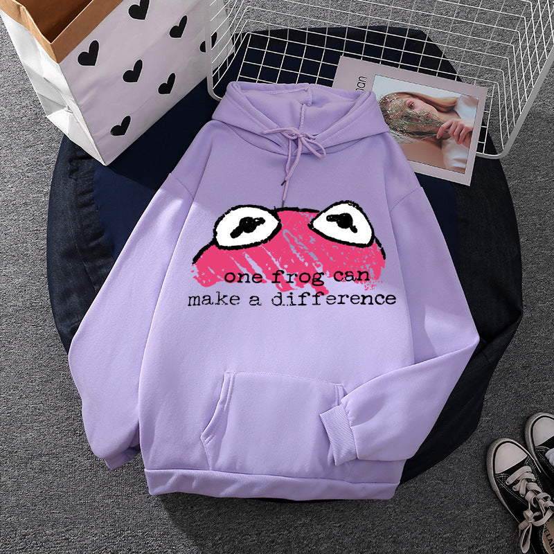 Women's relaxed-fit hoodie with stamped frog graphic, kangaroo pocket and drawstring Mune Fashion