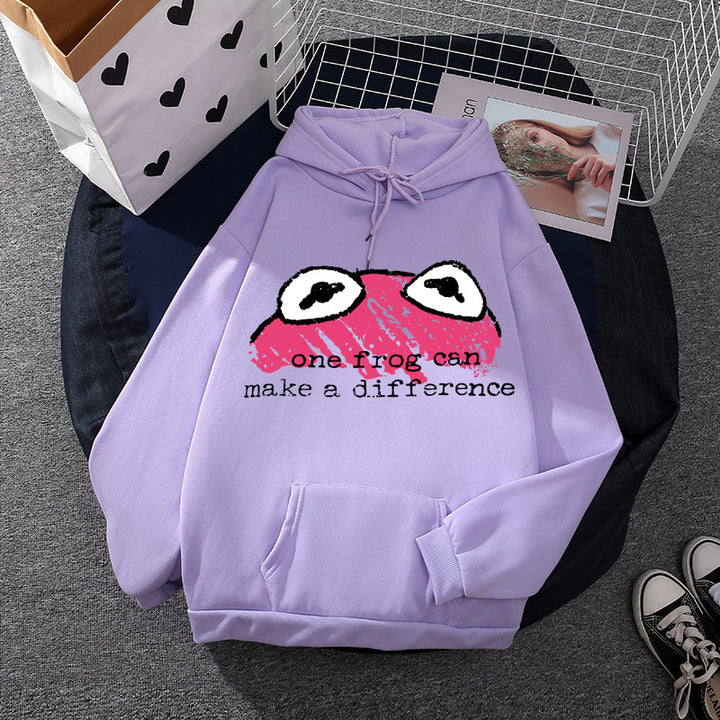 Women's relaxed-fit hoodie with stamped frog graphic, kangaroo pocket and drawstring Mune Fashion