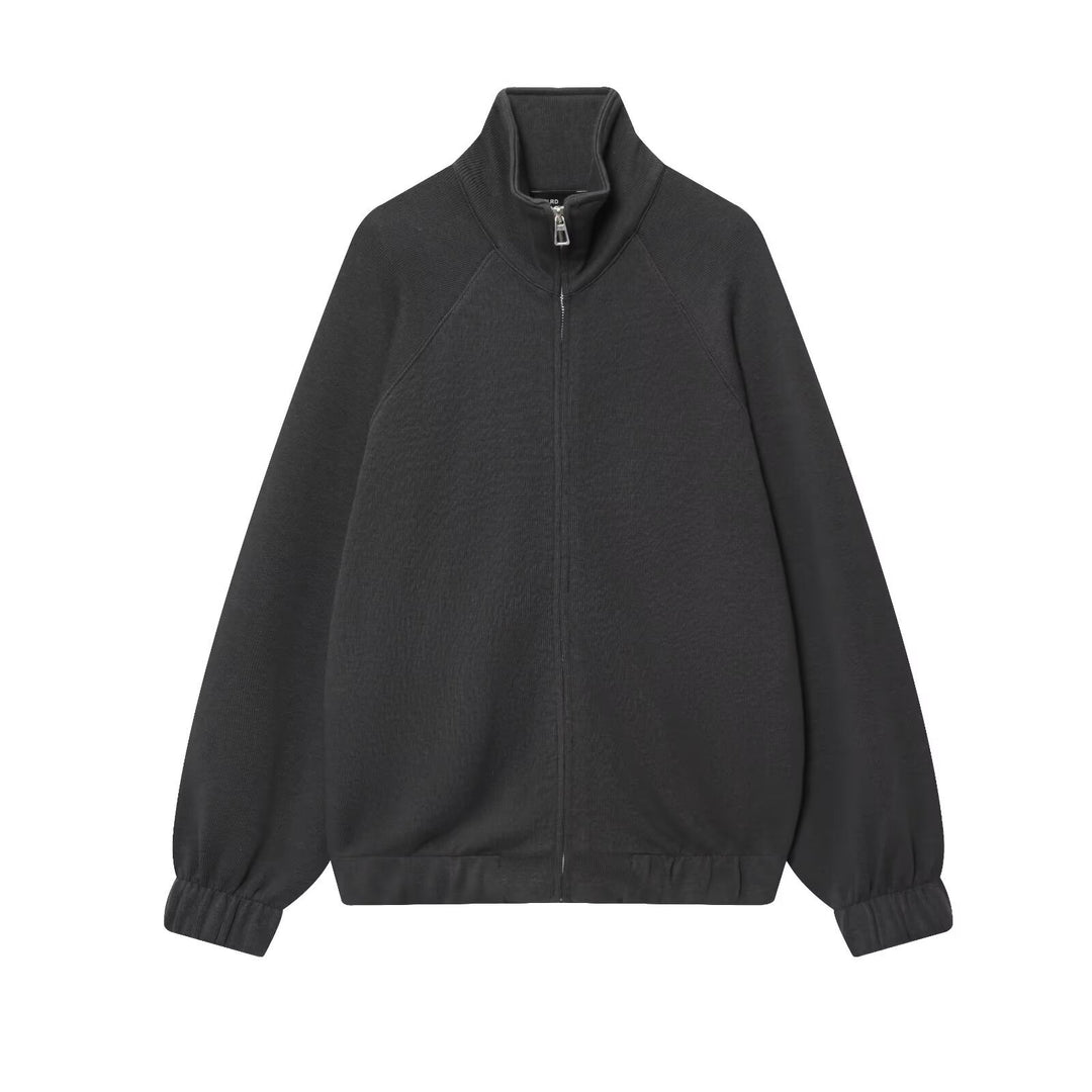 Women's Oversized Zip Sweat Jacket with High Standing Collar and Raglan Sleeves Mune Fashion