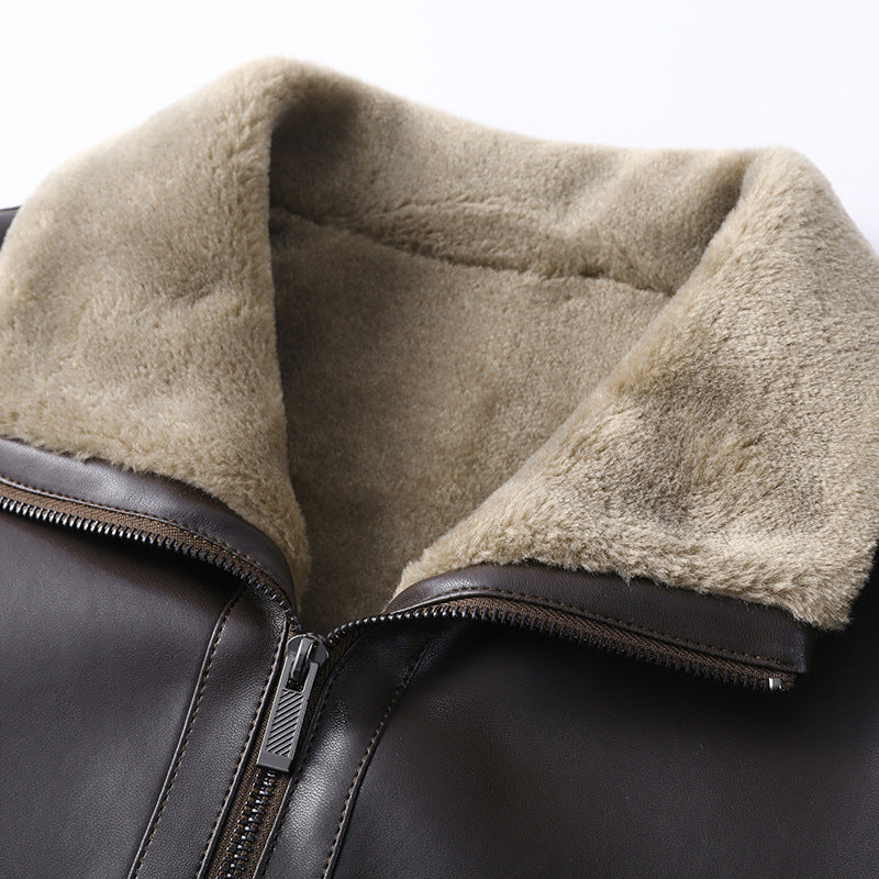 Men's leather jacket with warm lambskin lining and stand collar Mune Fashion