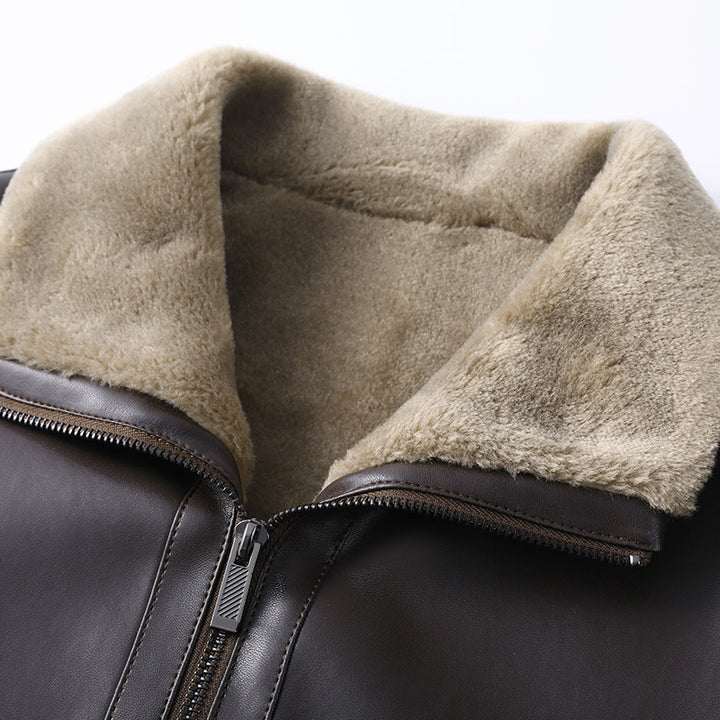 Men's leather jacket with warm lambskin lining and stand collar Mune Fashion