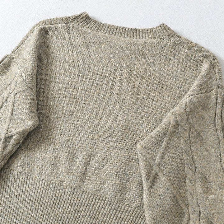 Women's Short Cable Knit Sweater with Fitted Ribbed Cuffs Mune Fashion