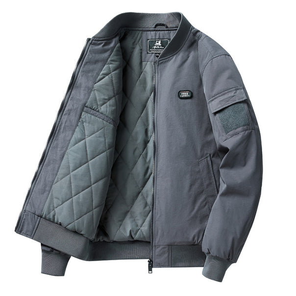 Men's Lightweight Pilot Bomber Jacket in Utility Style with Arm Pocket and Patch Detail Mune Fashion