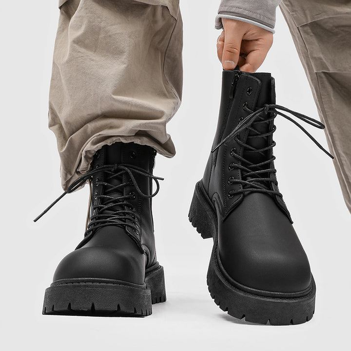 Women's Platform Combat Boots with Sturdy Tread Sole and Pull Tab Mune Fashion