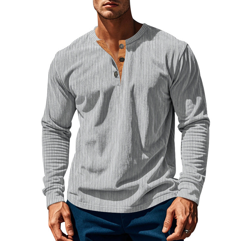 Men's ribbed Henley long sleeve with stand-up collar, hidden button placket and relaxed fit Mune Fashion