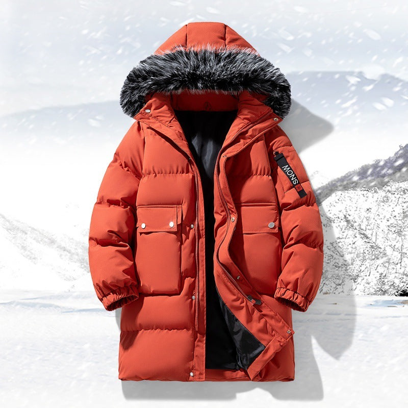 Men's longer quilted winter parka with hood and faux fur trim Mune Fashion