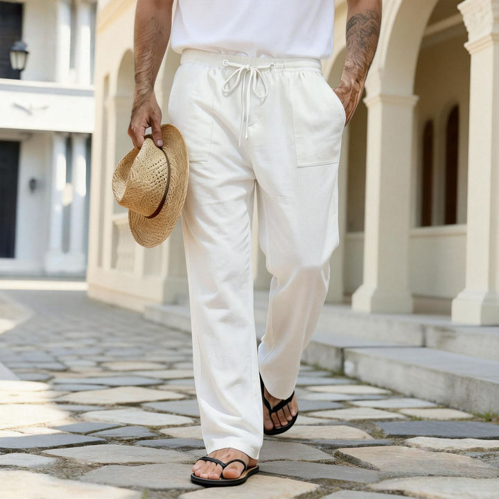 Men's lightweight linen pants with elastic waistband and drawstring Mune Fashion