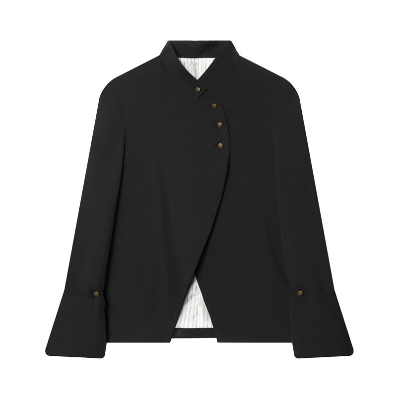 Women's Asymmetric Blouse Jacket with Stand-Up Collar and Flared Cuffs Mune Fashion