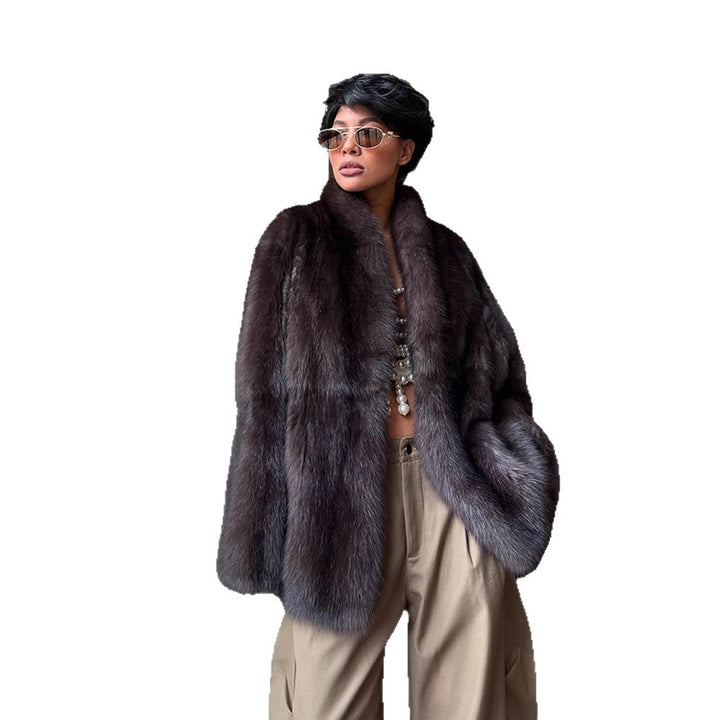 Women Short Fur Coat in Boxy Cut with Voluminous Shawl Collar Mune Fashion