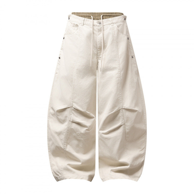 Unisex Wide Balloon Pants with Elastic Waistband, Drawstring, and Distinctive Seam Panels Mune Fashion