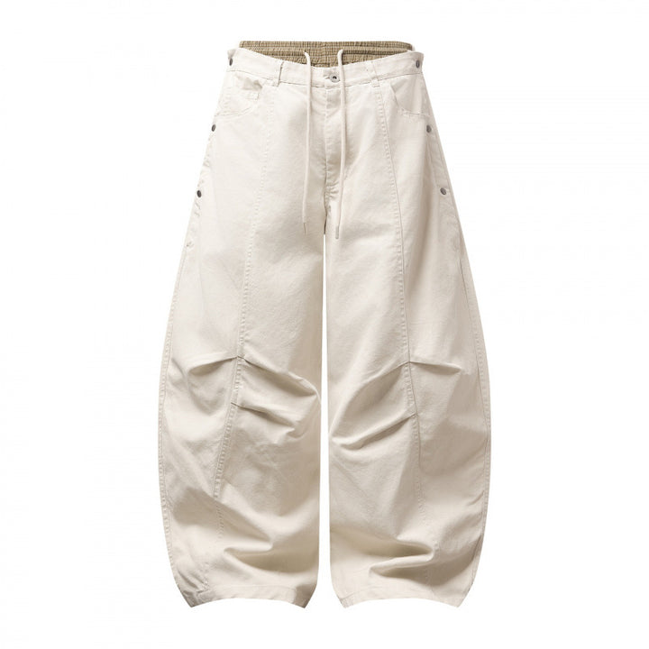 Unisex Wide Balloon Pants with Elastic Waistband, Drawstring, and Distinctive Seam Panels Mune Fashion