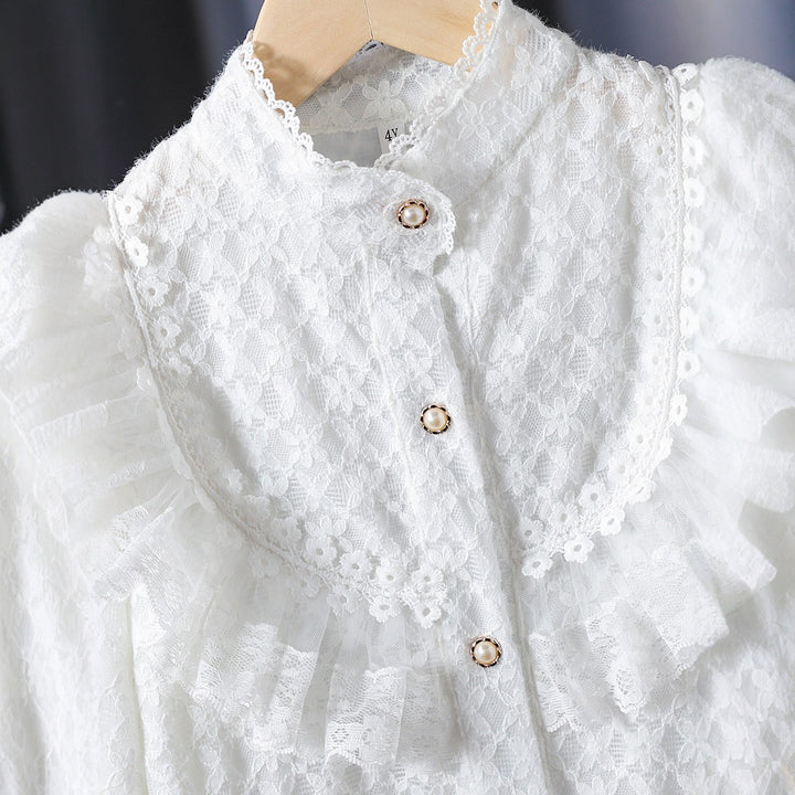 Women's Ruffle Blouse with Lace Accents Mune Fashion