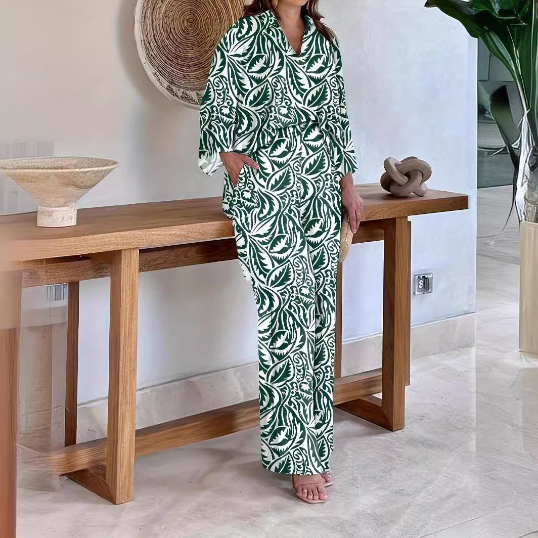 Women's Patterned Kimono Lounge Set with Wide Palazzo Pants made of Lightweight Viscose Mix Mune Fashion