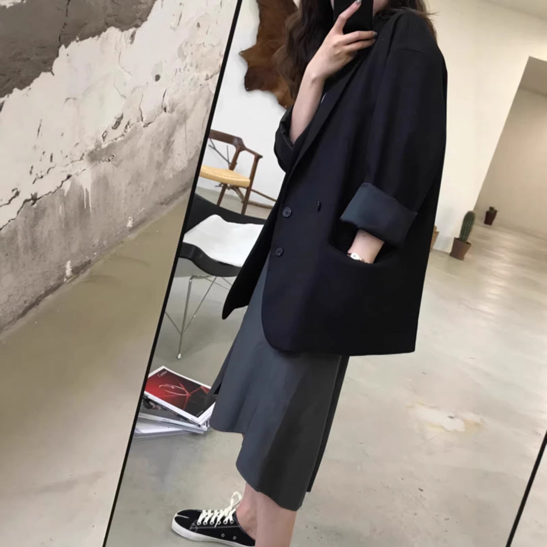 Women's Oversized Blazer with Double Button Placket Mune Fashion