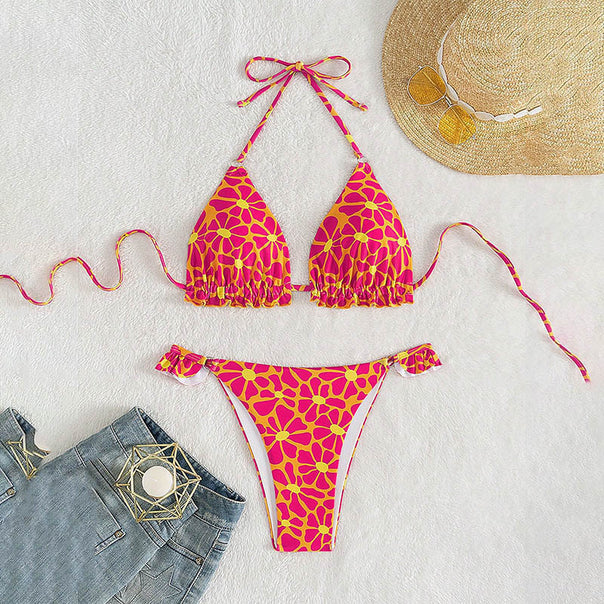 Women's triangle bikini with colorful flower design and adjustable straps Mune Fashion