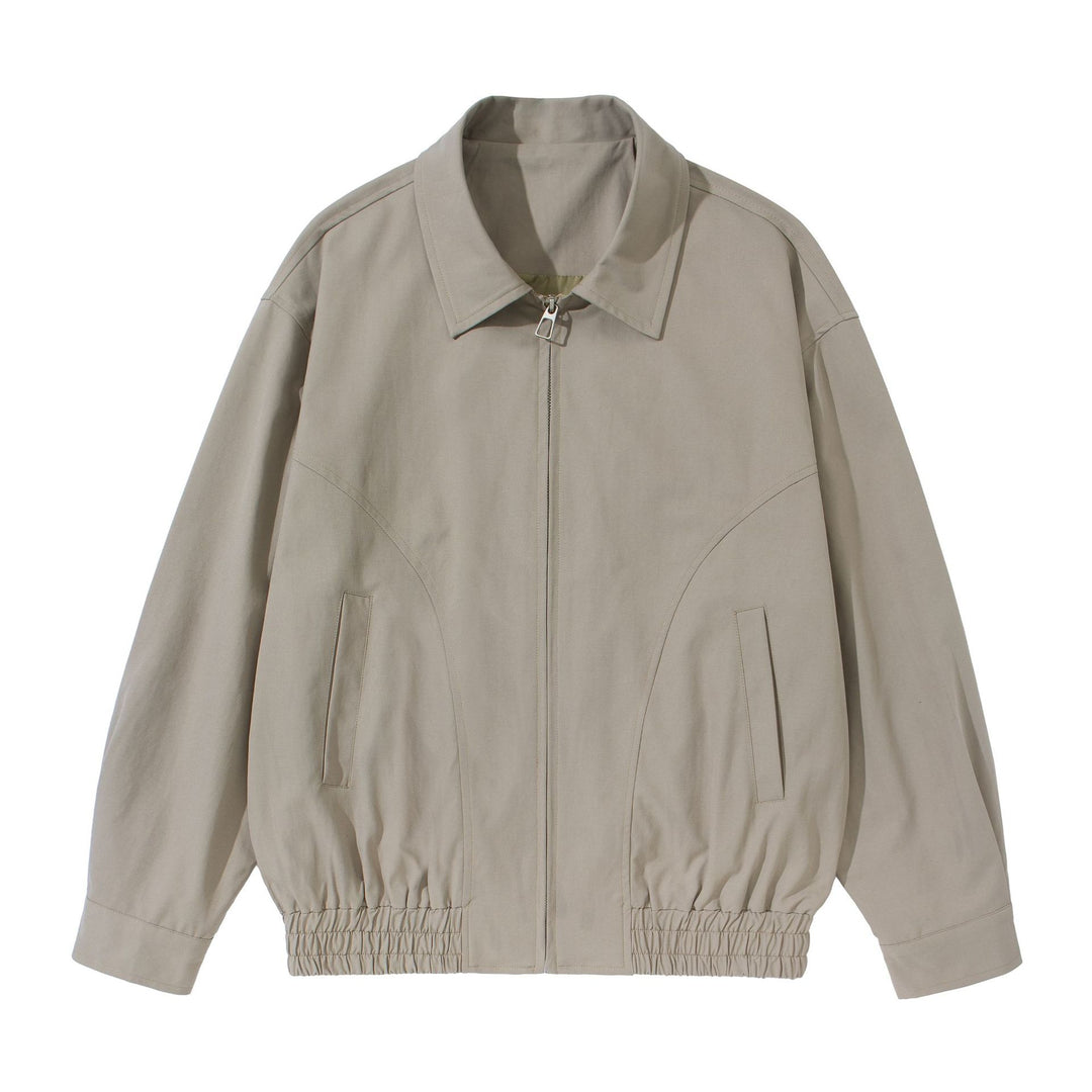 Unisex Short Cut Boxy Blouson Jacket with Shirt Collar, Concealed Zipper and Gathered Hem Mune Fashion