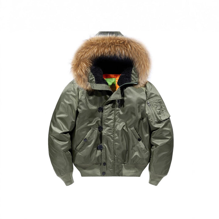 Men's insulated bomber jacket with removable faux fur hood and thermal lining Mune Fashion