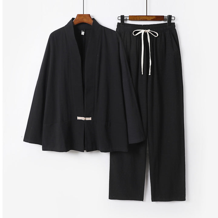 Men's Zen-inspired kimono loungewear set made of lightweight cotton blend with open cut and drawstring pants Mune Fashion