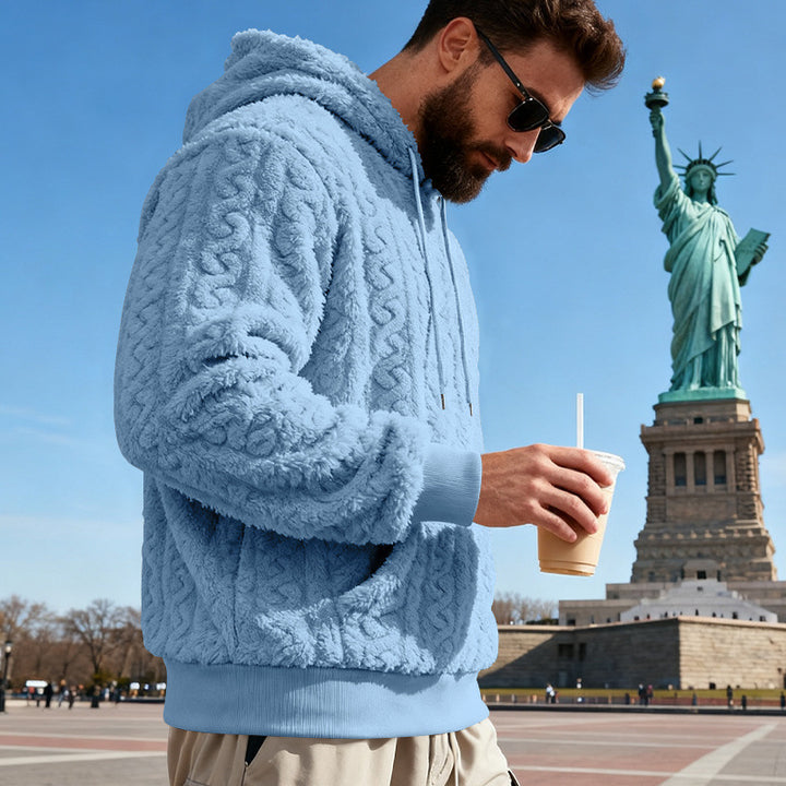 Men's Lined Sherpa Hoodie with Cable Knit Pattern and Hood Mune Fashion