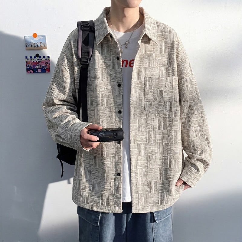 Men's overshirt jacket made of structured cotton blend with check pattern relief Mune Fashion