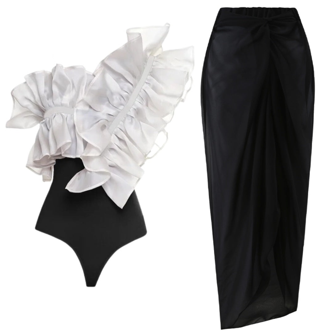 Women's One-Piece Swimsuit with Voluminous Ruffle Details Mune Fashion
