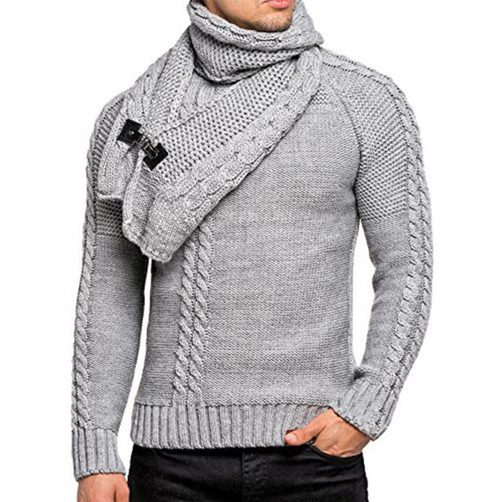 Men's knitted sweater with overlapping shawl collar and buckle closure Mune Fashion