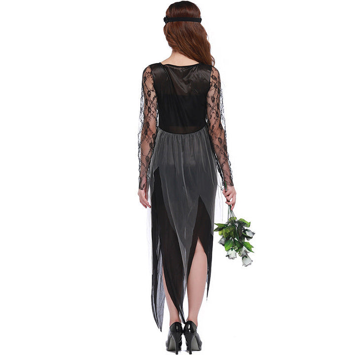 Ladies Gothic Costume with Transparent Lace Sleeves and Flared Skirt Mune Fashion