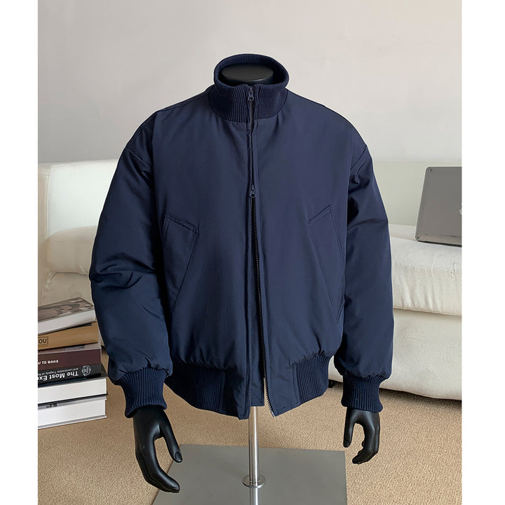 Men's Oversized Quilted Bomber with High Ribbed Collar Construction and Hidden Zipper Mune Fashion