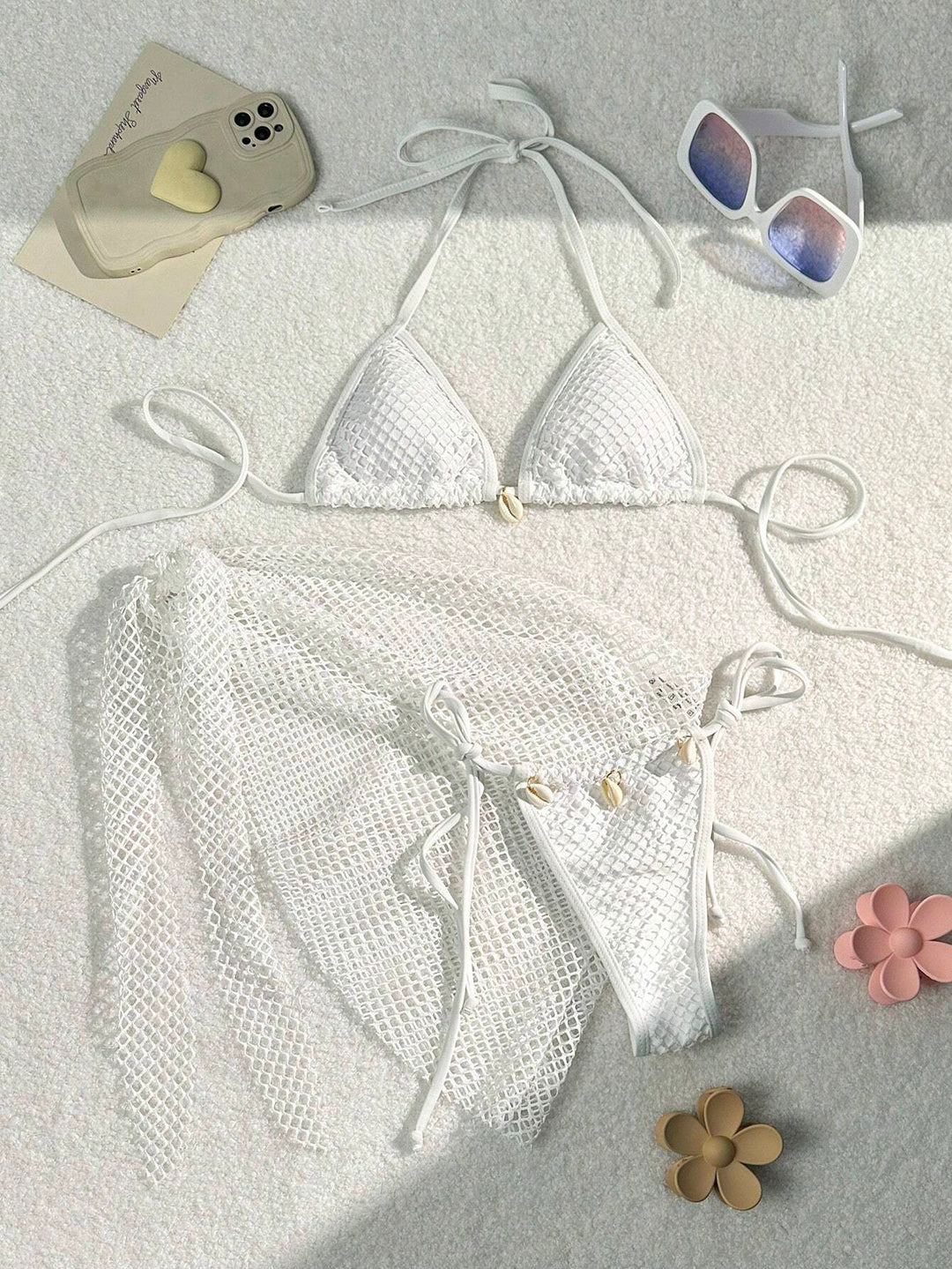 Women's triangle bikini with transparent mesh fabric and lacing details Mune Fashion