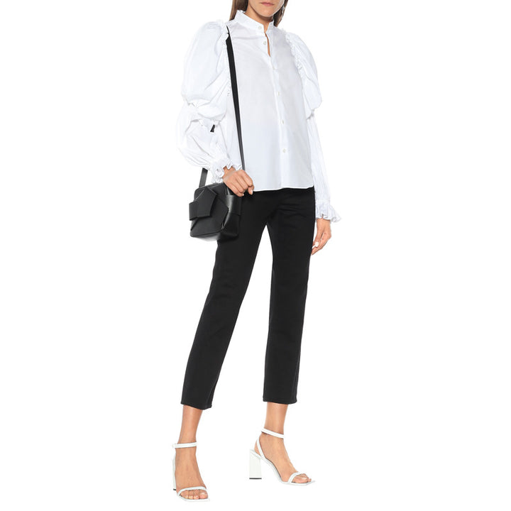 Women Puff Sleeve Blouse with Stand Collar and Ruffle Cuffs Mune Fashion