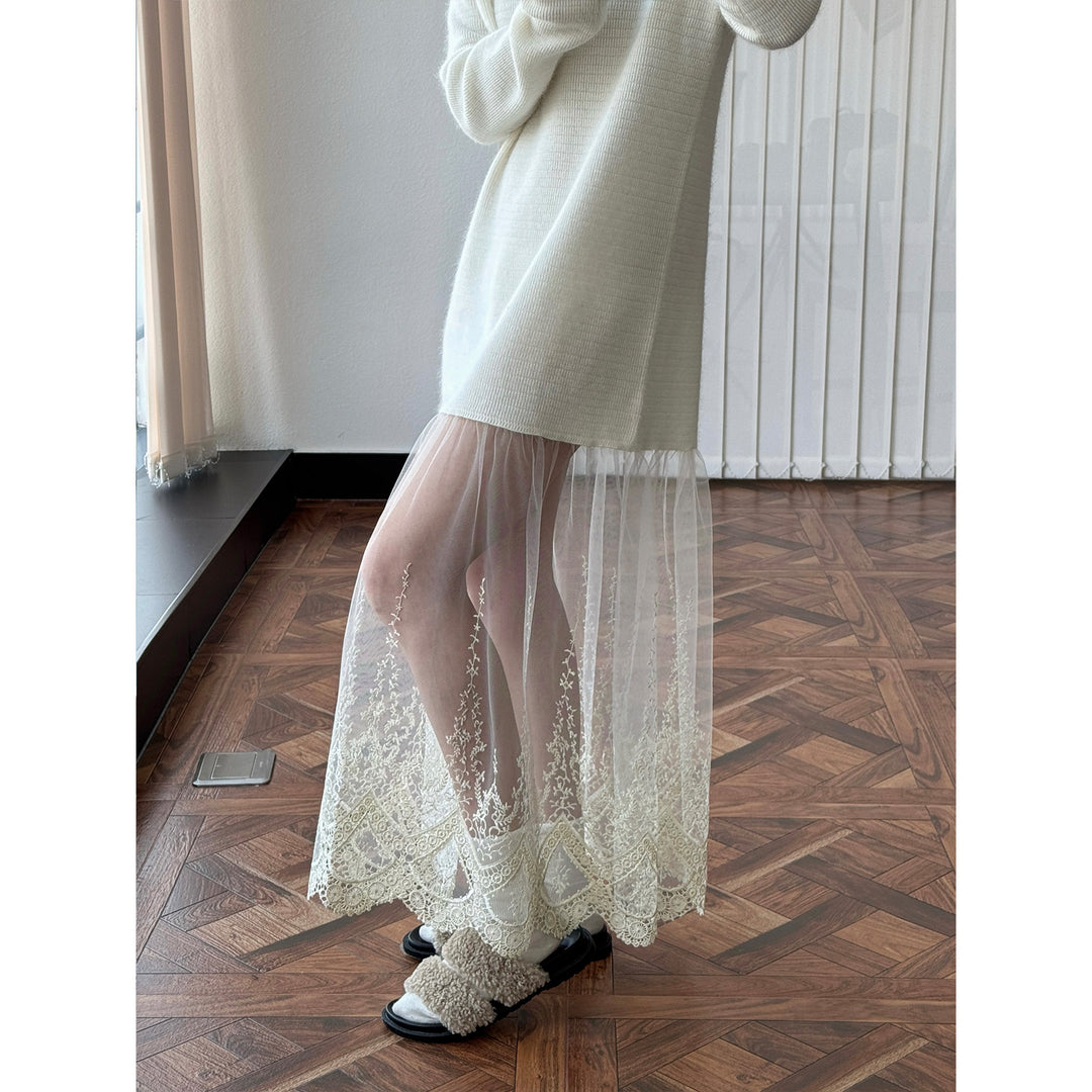 Women's Oversized Knit Dress with Stand Collar and Extended Sleeves Mune Fashion