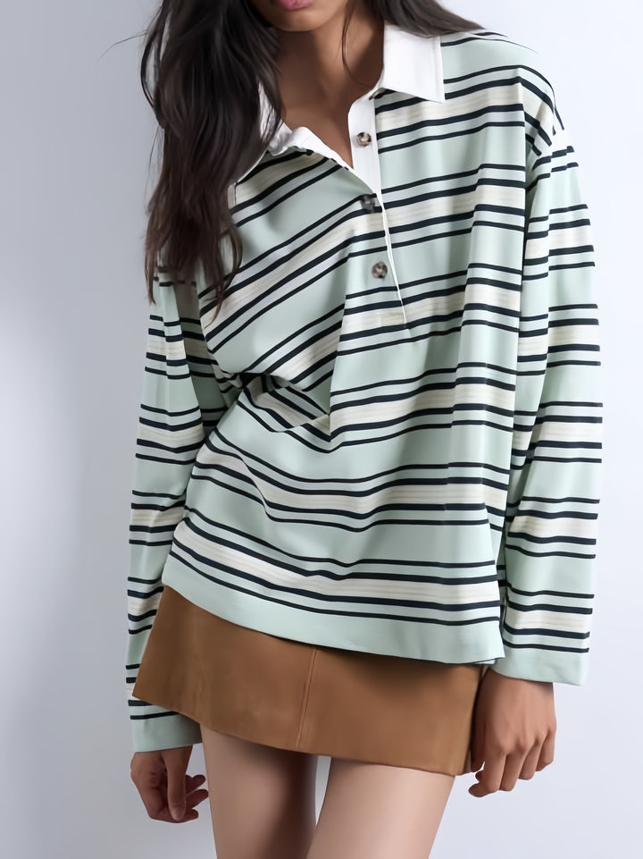 Women's Casual Striped Shirt with Polo Collar