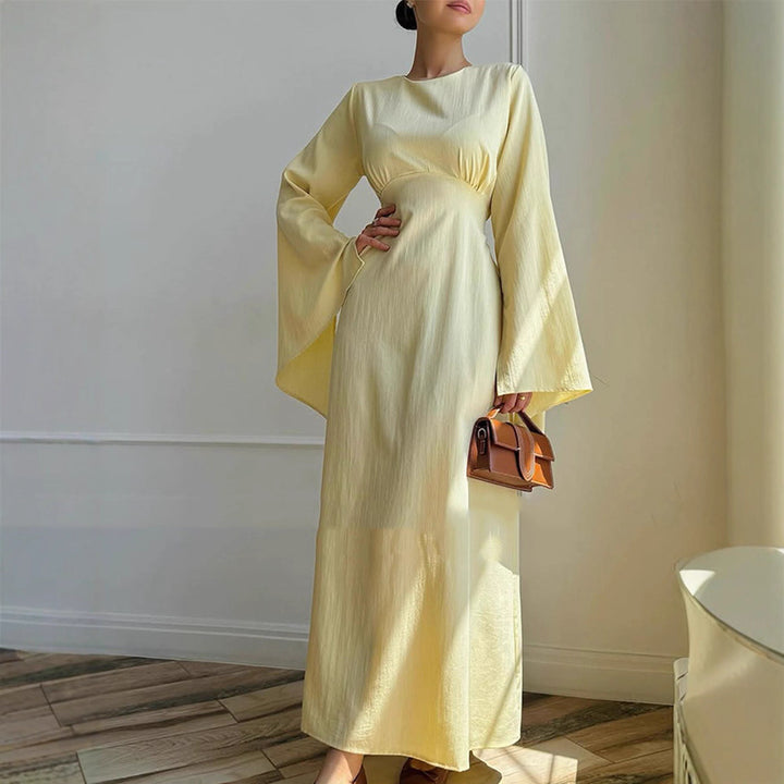 Ladies maxi dress with flared trumpet sleeves and fitted empire silhouette Mune Fashion