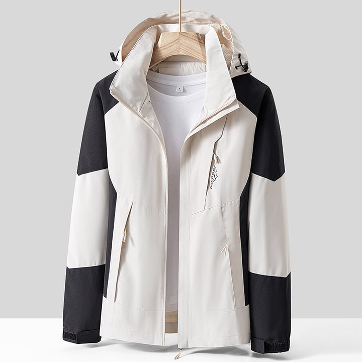 Unisex Breathable Softshell Outdoor Jacket in Colorblock Design with Adjustable Hood and Concealed Two-Way Zipper Mune Fashion