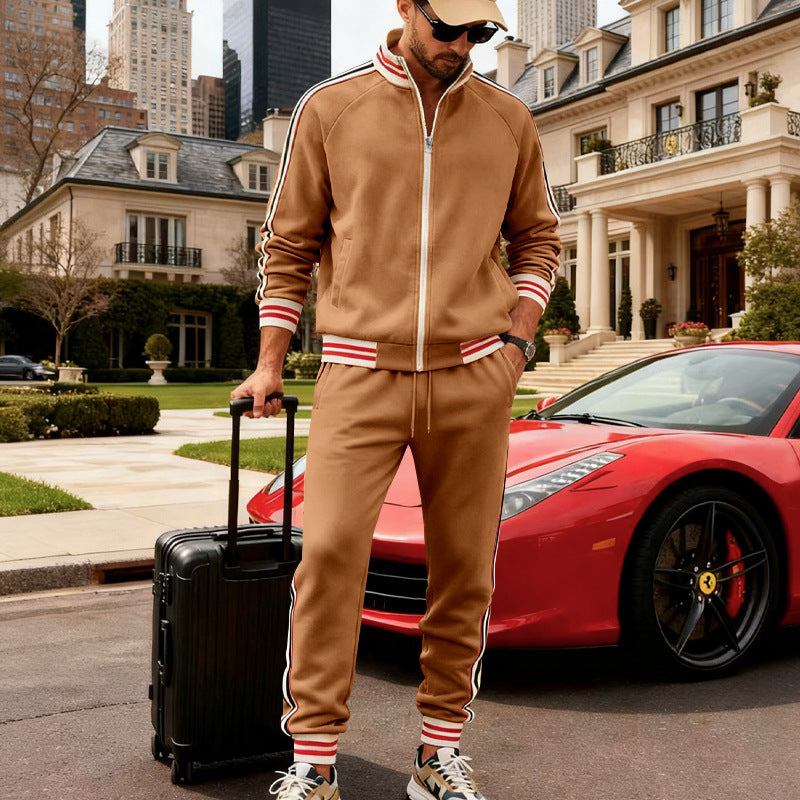 Men's sporty tracksuit with striped ribbed cuffs, zip jacket and tapered joggers Mune Fashion