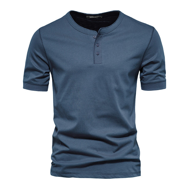 Men's narrow cut short sleeve shirt with short button placket and ribbed collar made of cotton blend Mune Fashion