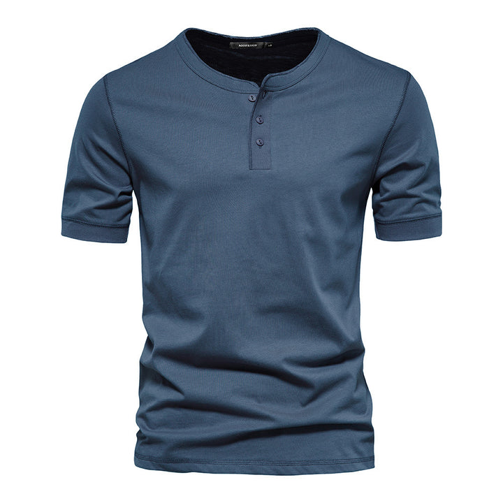 Men's narrow cut short sleeve shirt with short button placket and ribbed collar made of cotton blend Mune Fashion