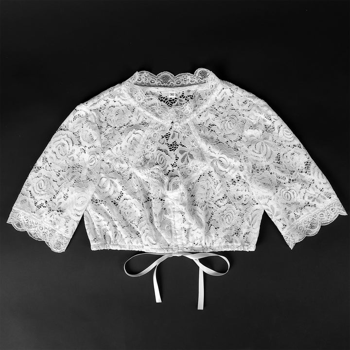 Women knit bolero short with stand-up collar and tie band Mune Fashion