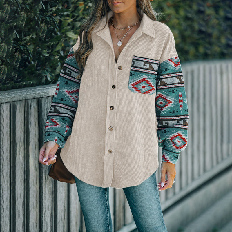 Women Casual Checkered Corduroy Shirt Blouse Mune Fashion