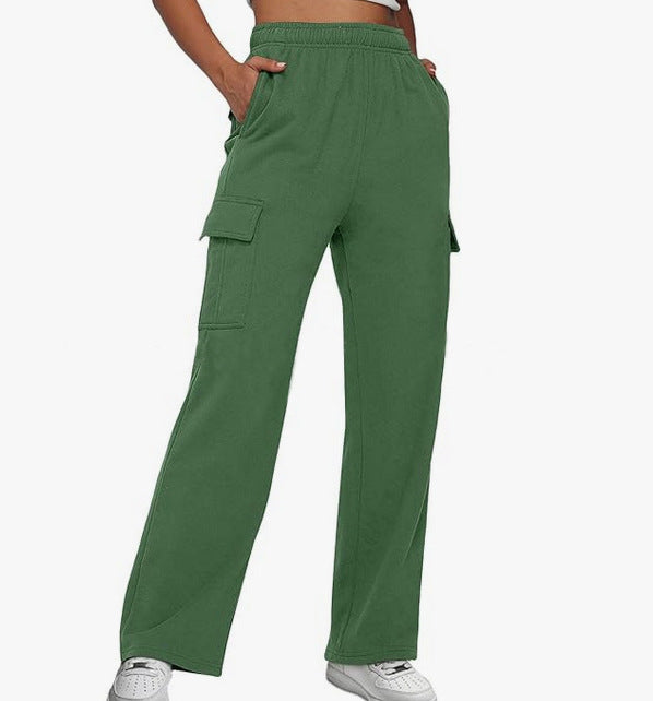 Women's casual cargo leisure pants with wide leg elastic waistband and patch pockets Mune Fashion