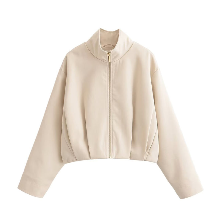 Women's Short Oversize Bomber Jacket with Stand-up Collar, Zipper and Boxy Silhouette Mune Fashion