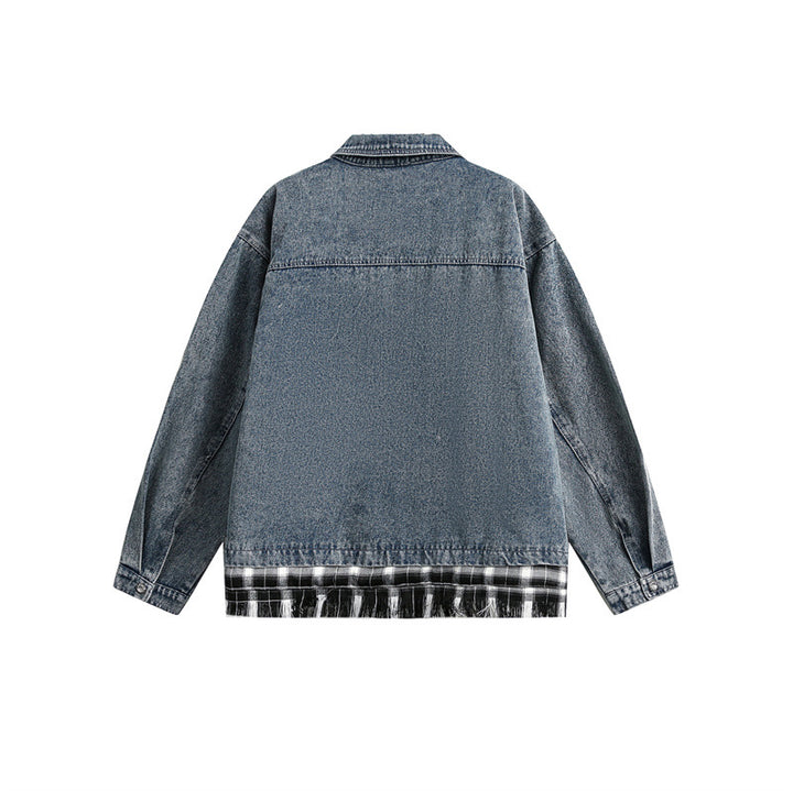 Unisex Kastig cut Denim jacket in layered look with checked lining Mune Fashion