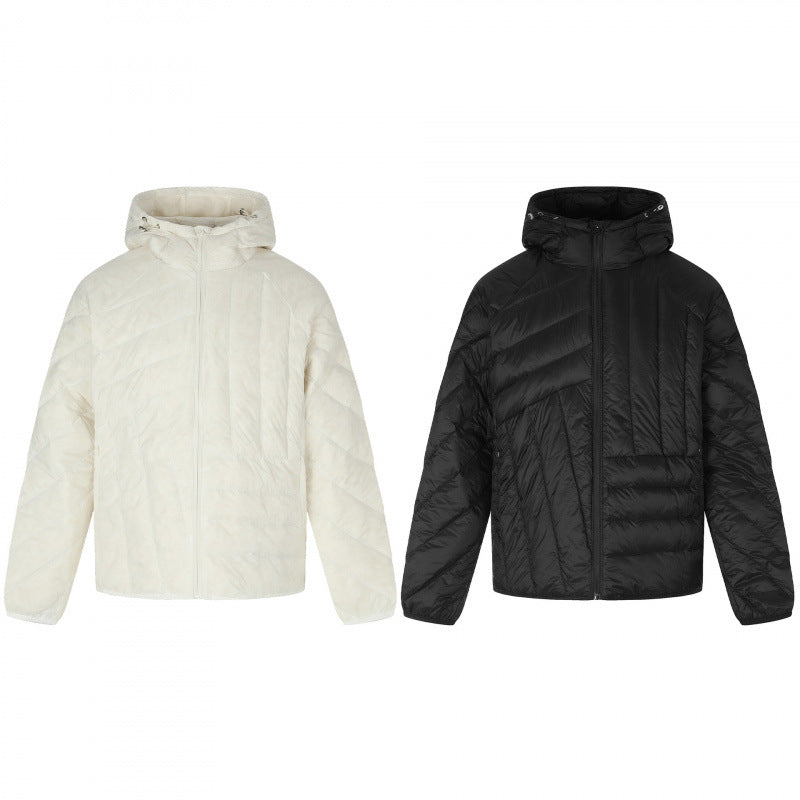 Unisex Short cut quilted hooded jacket with diagonal quilting and elastic hem Mune Fashion