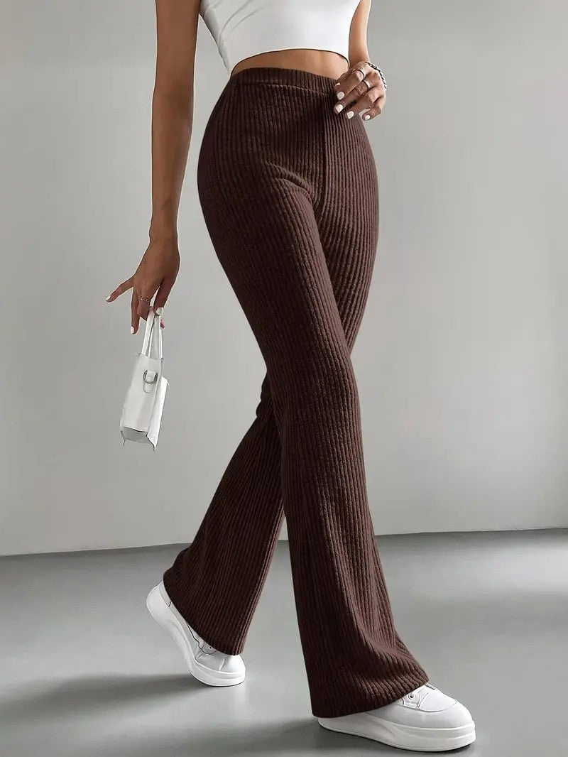 Women's high-waisted ribbed flared pants made of fine knit Mune Fashion