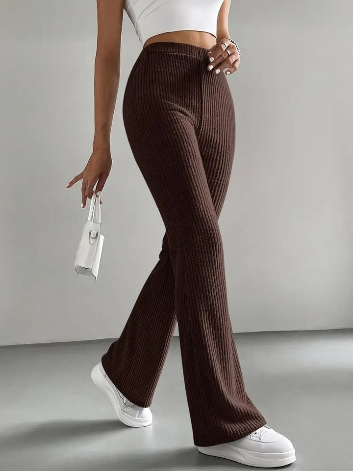 Women's high-waisted ribbed flared pants made of fine knit Mune Fashion