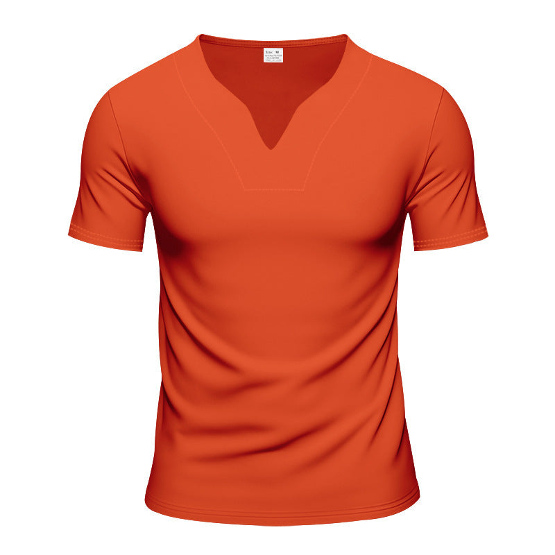 Men's slim-fit short-sleeve shirt with embedded V-notch and decorative stitching Mune Fashion