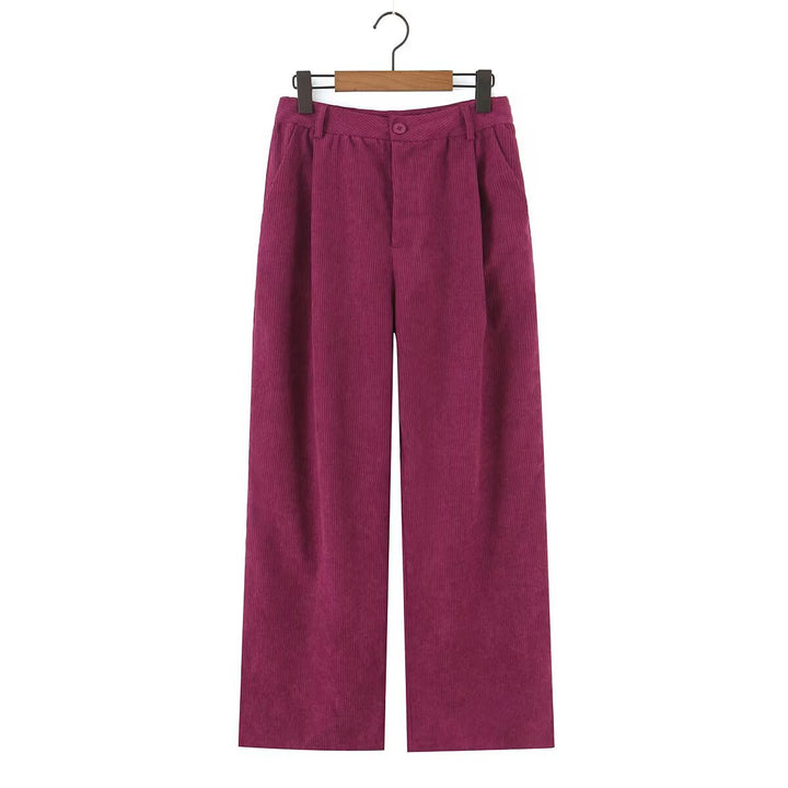 Women High-Waisted Cord Pants with Wide Leg and Pleats Mune Fashion