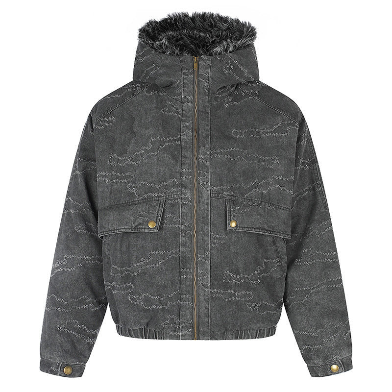 Women Padded Hooded Bomber Jacket with Faux Fur Trim, Camouflage Effect and Elastic Hem Mune Fashion